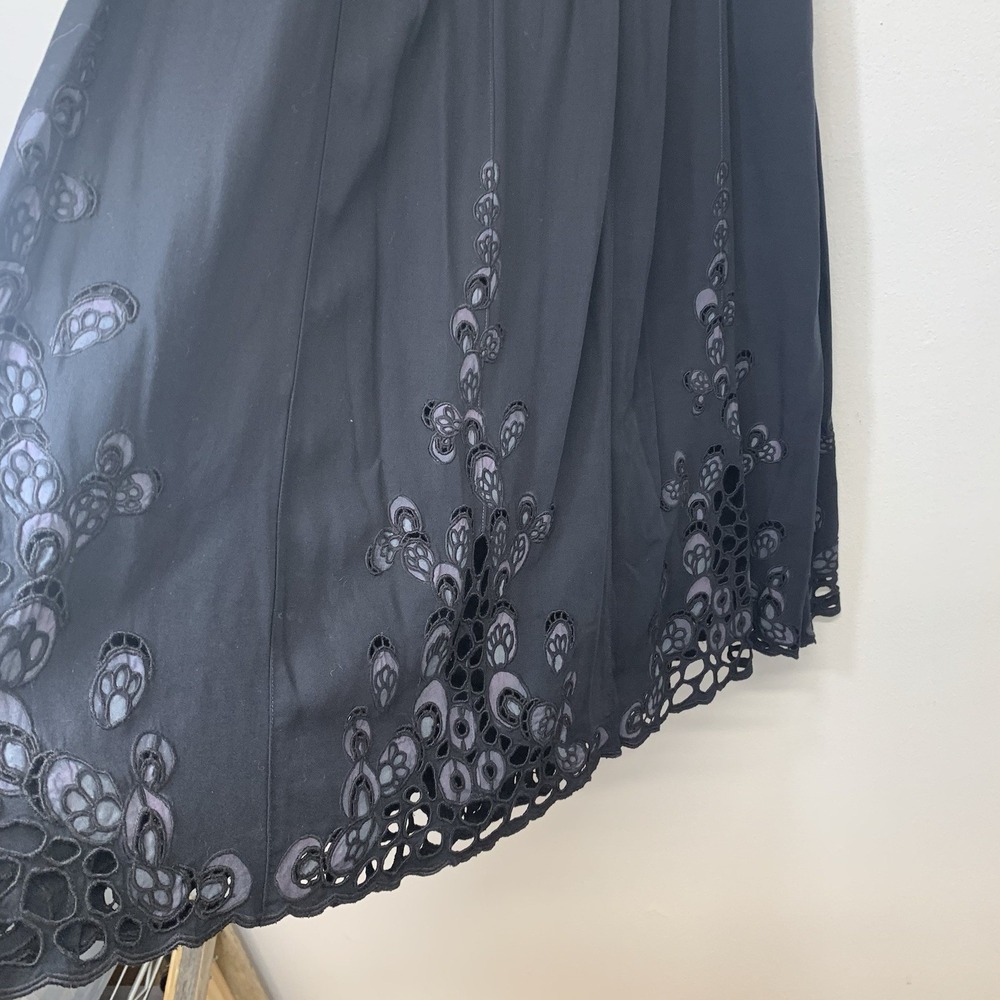 Black Embroidery Long Full Skirt Medium Elastic Waist  Pockets Boho WhimsyGoth - Picture 4 of 10